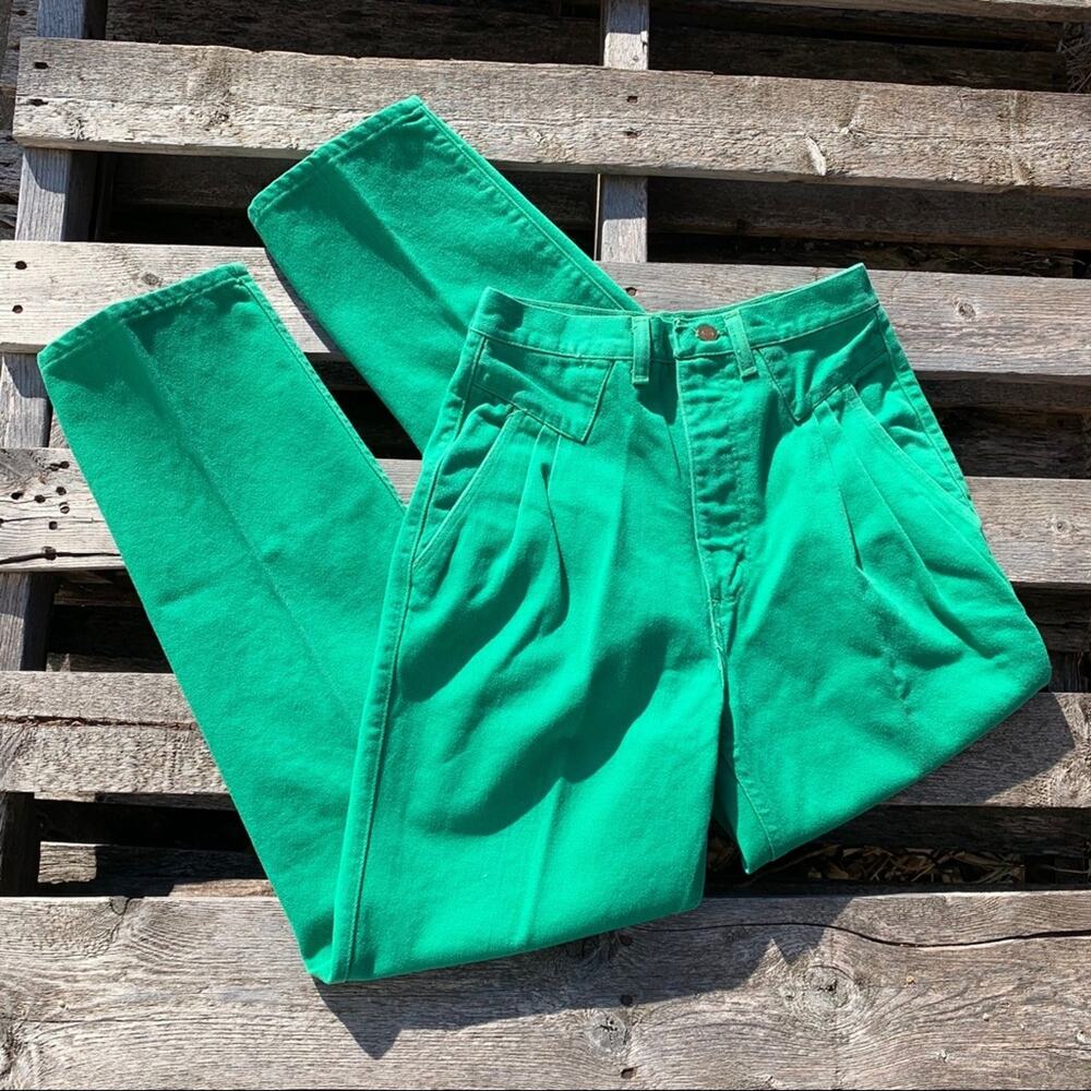 Vintage 80s Wrangler Silverlake high rise bareback cowgirl pleated green jeans